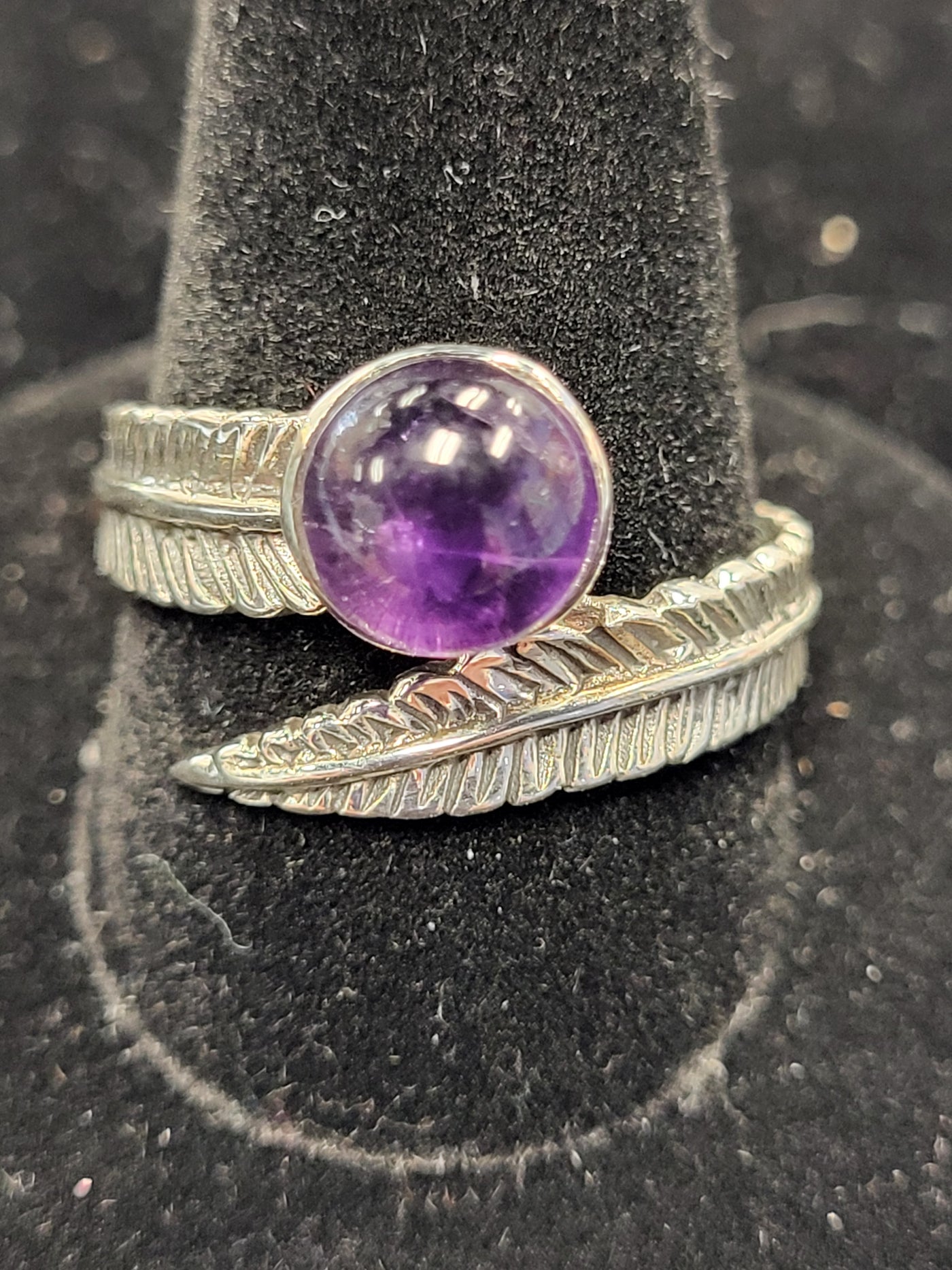 10 Amethyst Feather Ring Sterling Silver Size 10