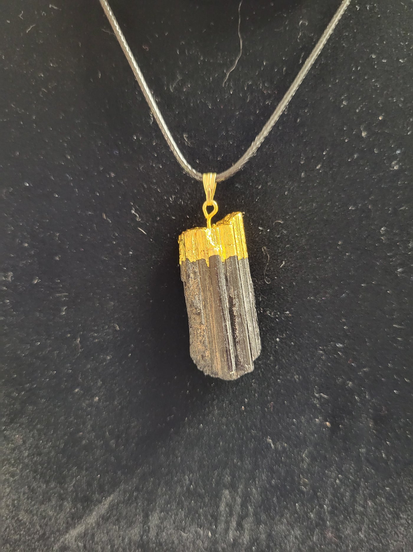 Black Tourmaline Gold Electroplated Pendant & Necklace -Raw