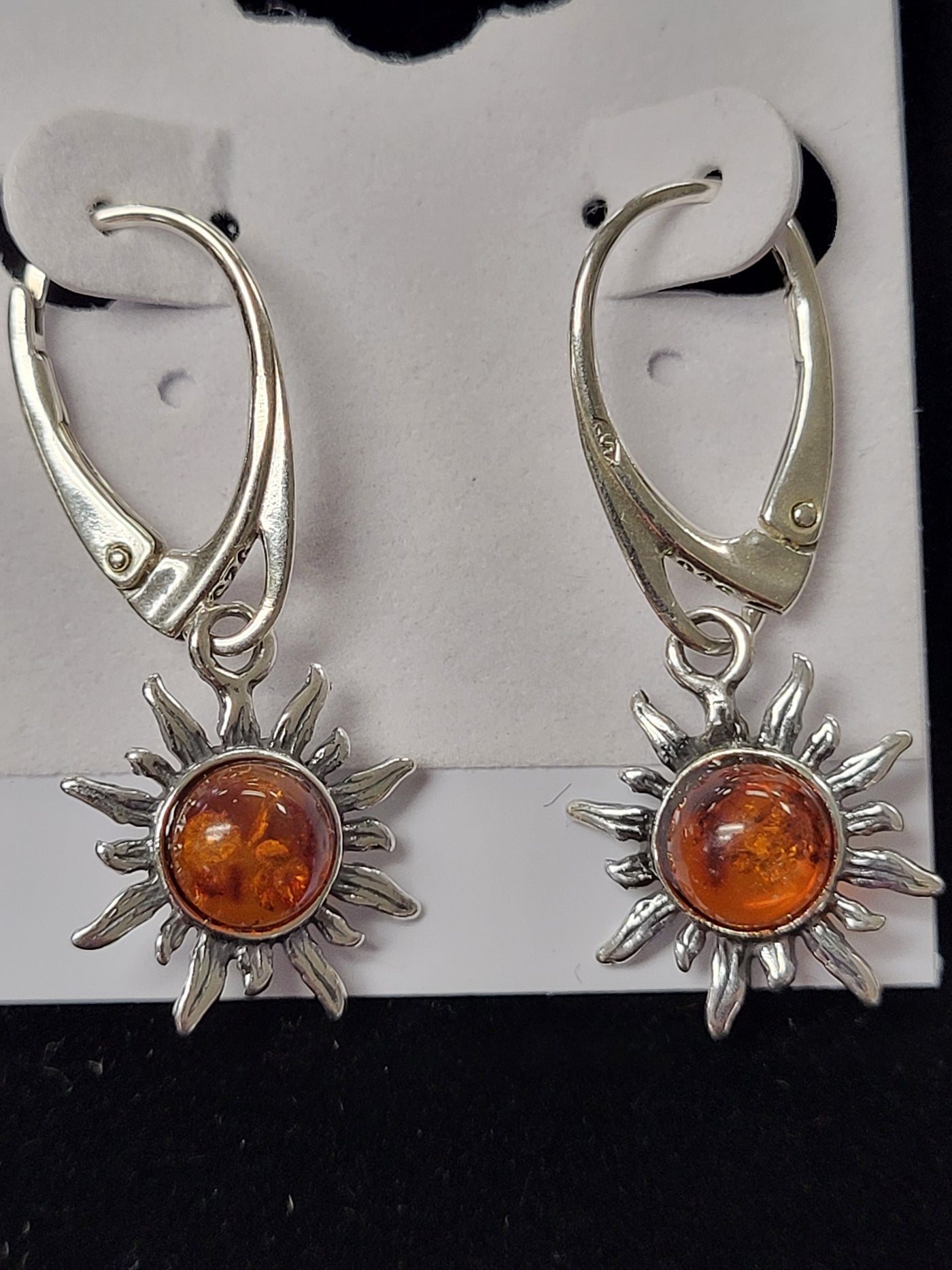 Amber Sun Sterling Silver Earrings - Dangle