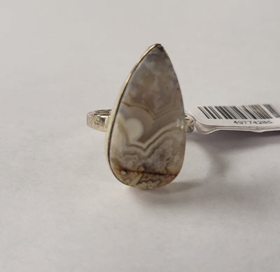 7-Crazy Lace Agate Tear Drop Shaped Sterling Silver Ring Size 7