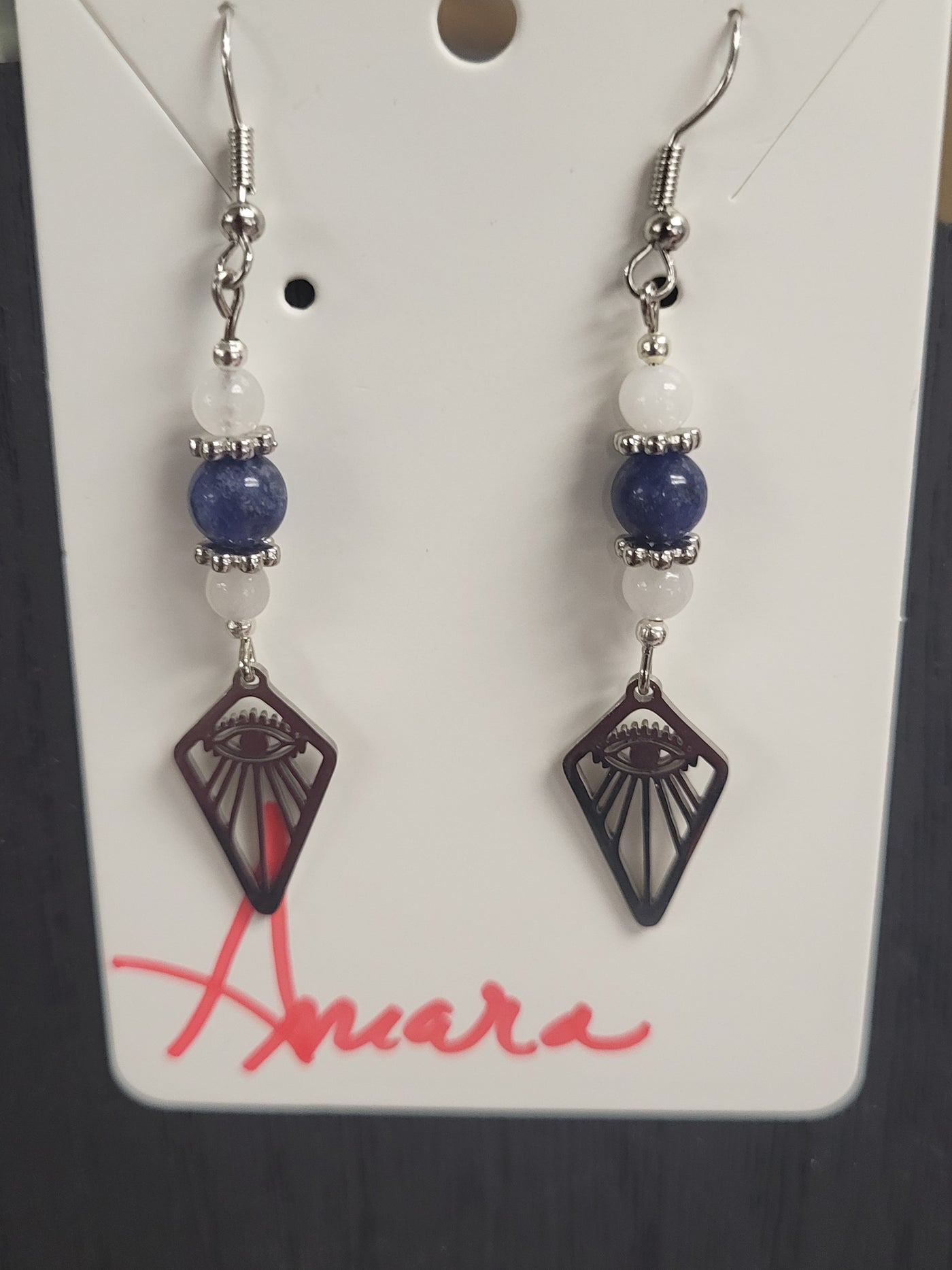 Sodalite & Quartz w/Evil Eye Earrings Silvertone