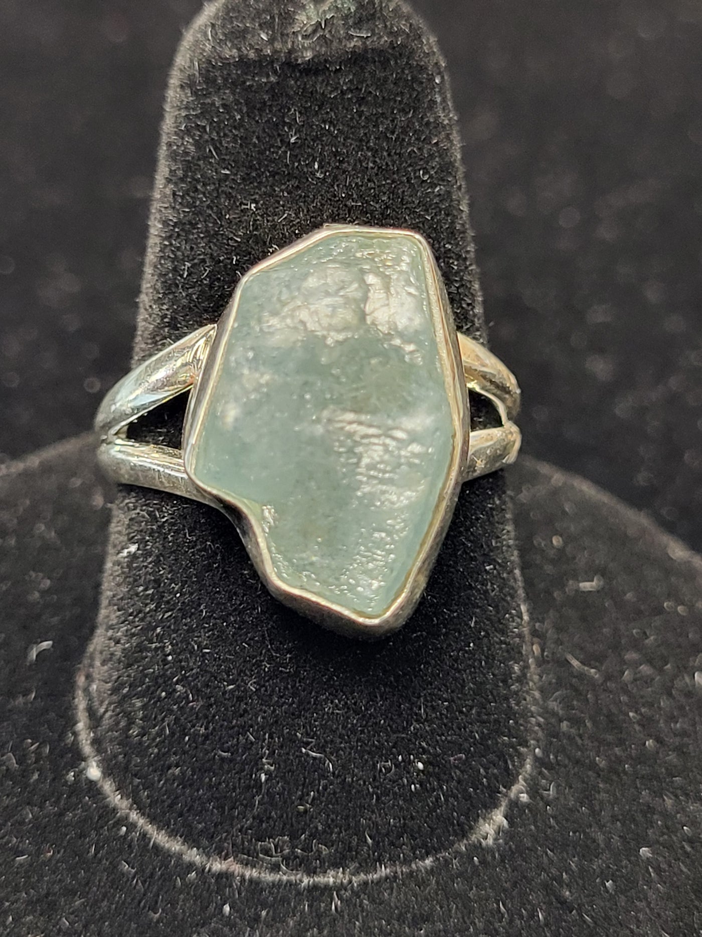 Aquamarine Freeform Ring Sterling Silver Size 8