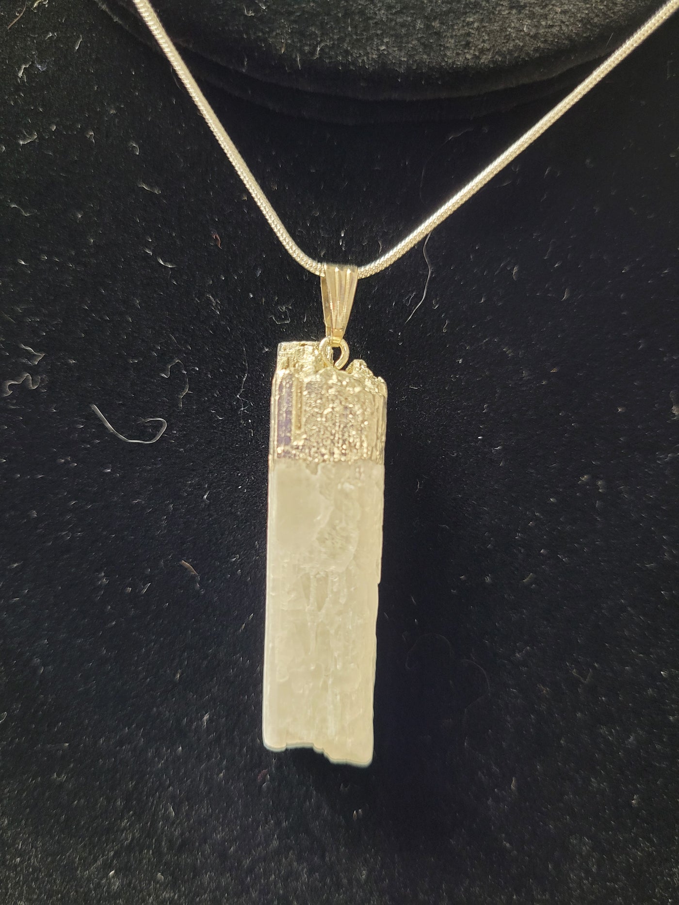 Selenite Silver Electroplated Pendant & Necklace -Raw