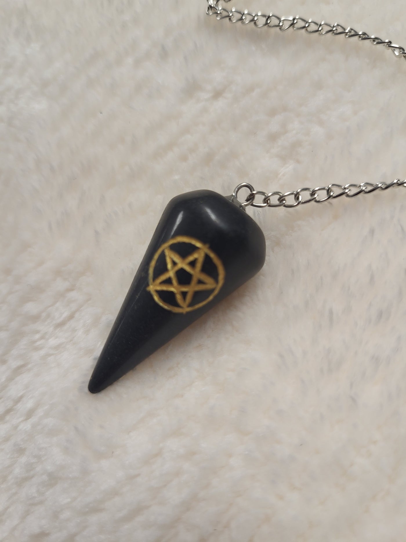 Black Tourmaline w/Pentagram Pendulum - Etched