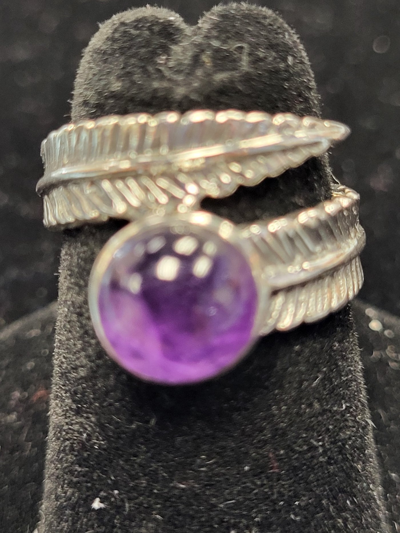 6 Amethyst Feather Ring Sterling Silver Size 6