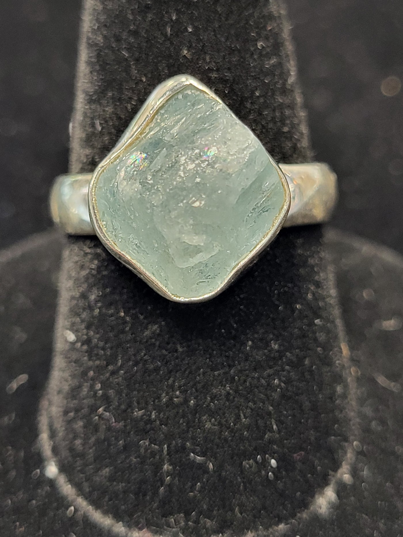 7.5 Aquamarine Freeform Ring Sterling Silver Size 7.5