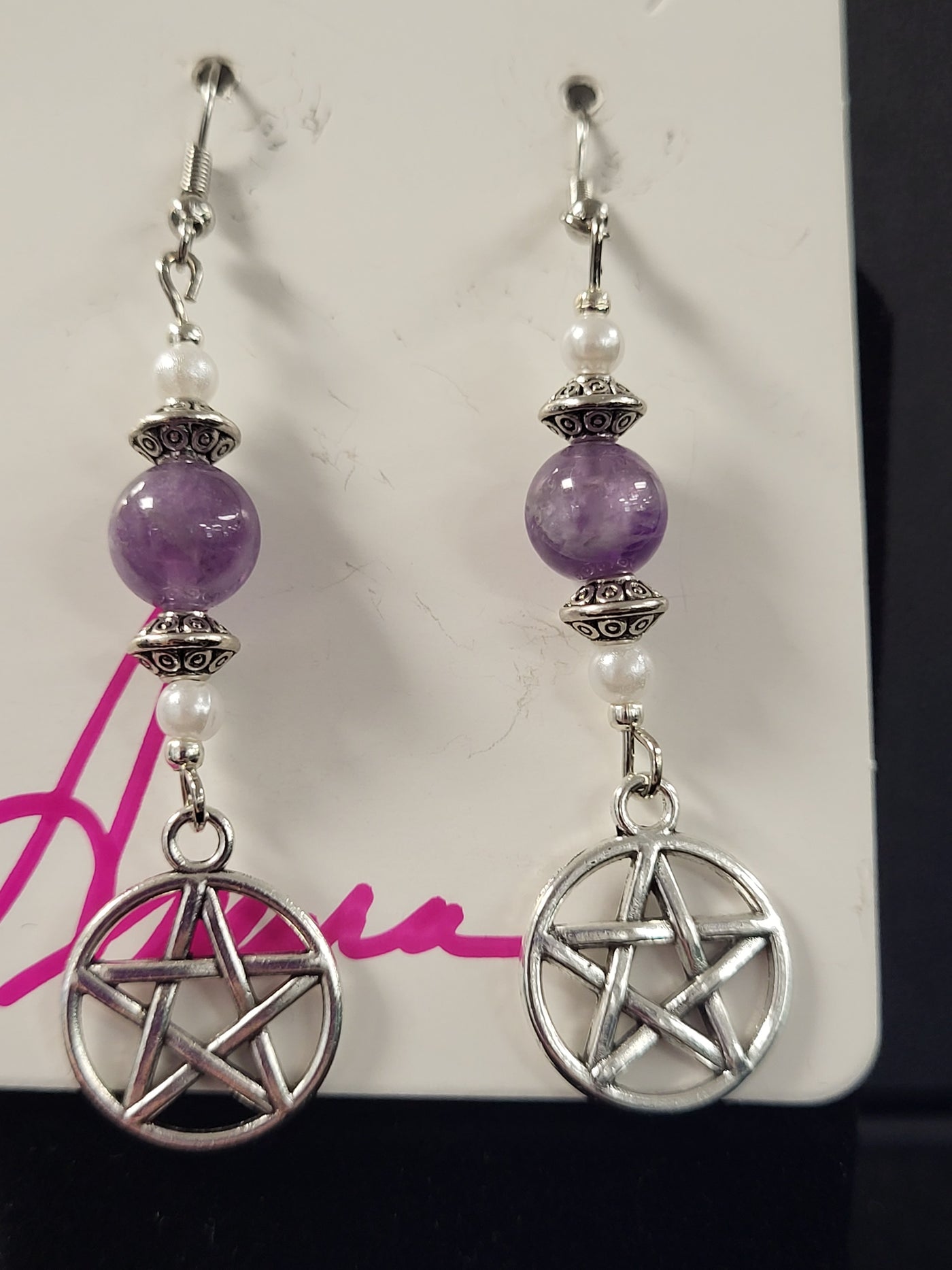 Amethyst & Pearl w/ Pentacle Earrings