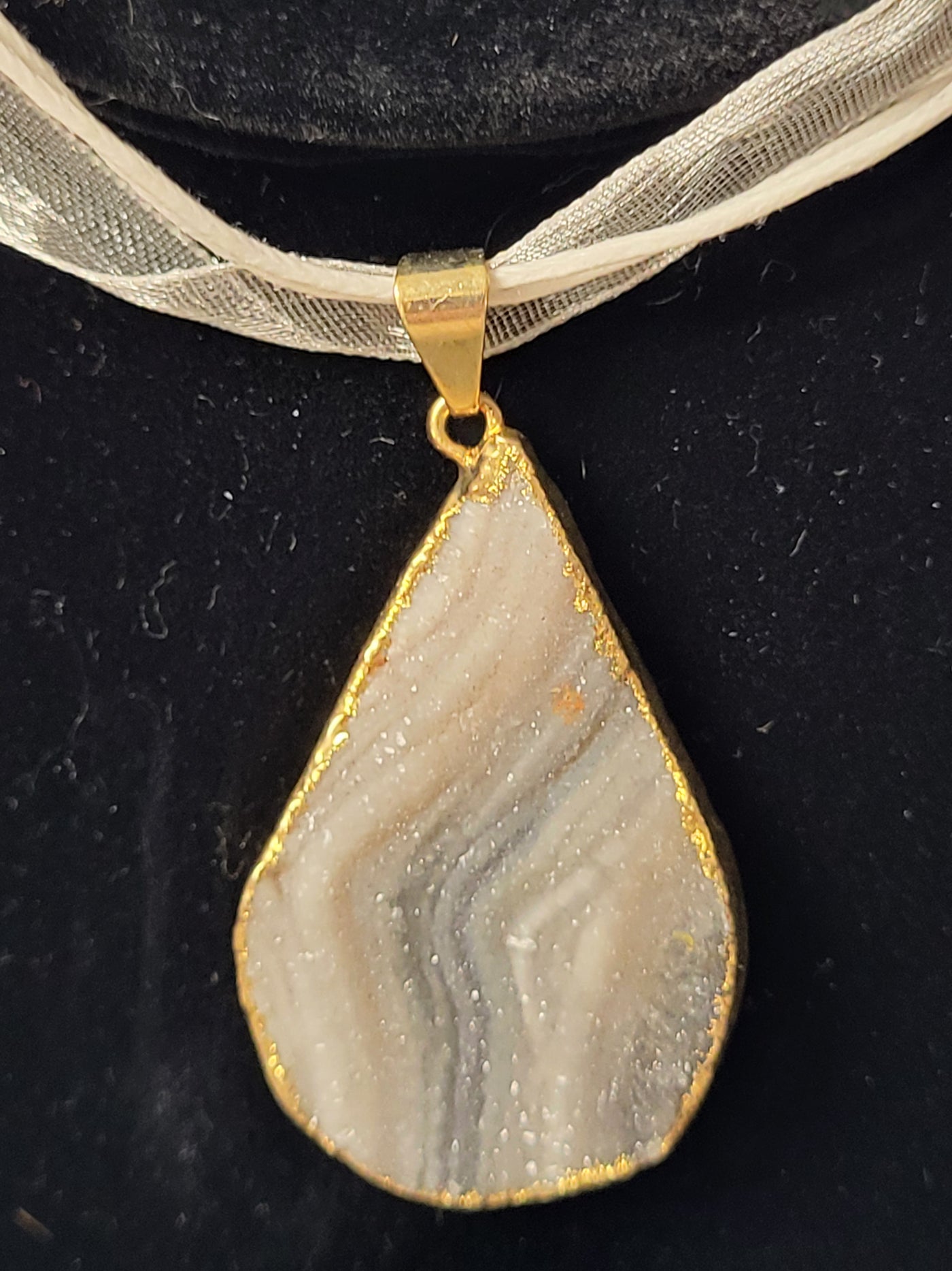 Chalcedony Agate Gold Druzy Electroplated Pendant & Necklace -Raw