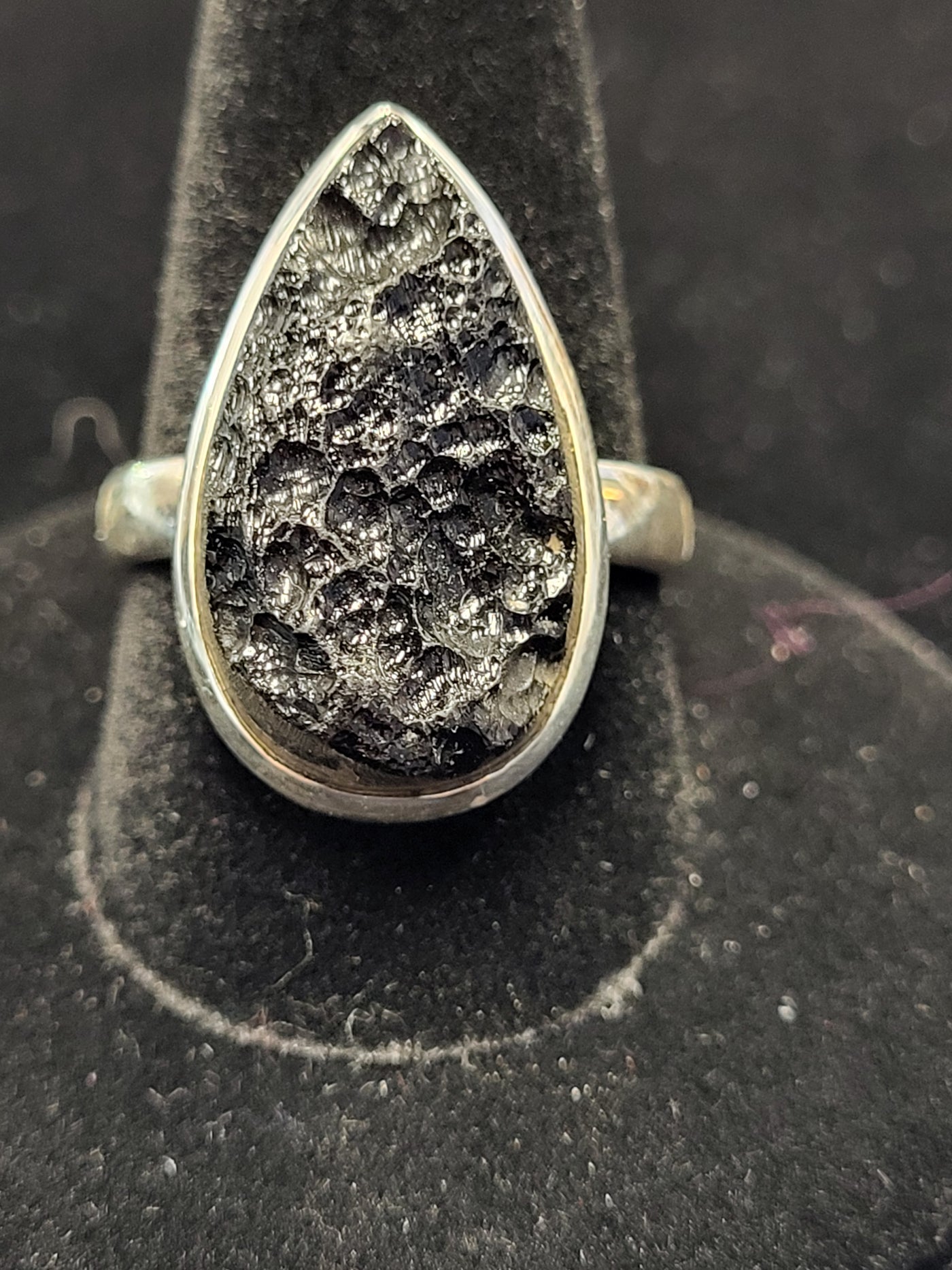 Tektite Pear Shaped Sterling Silver Ring Size 9