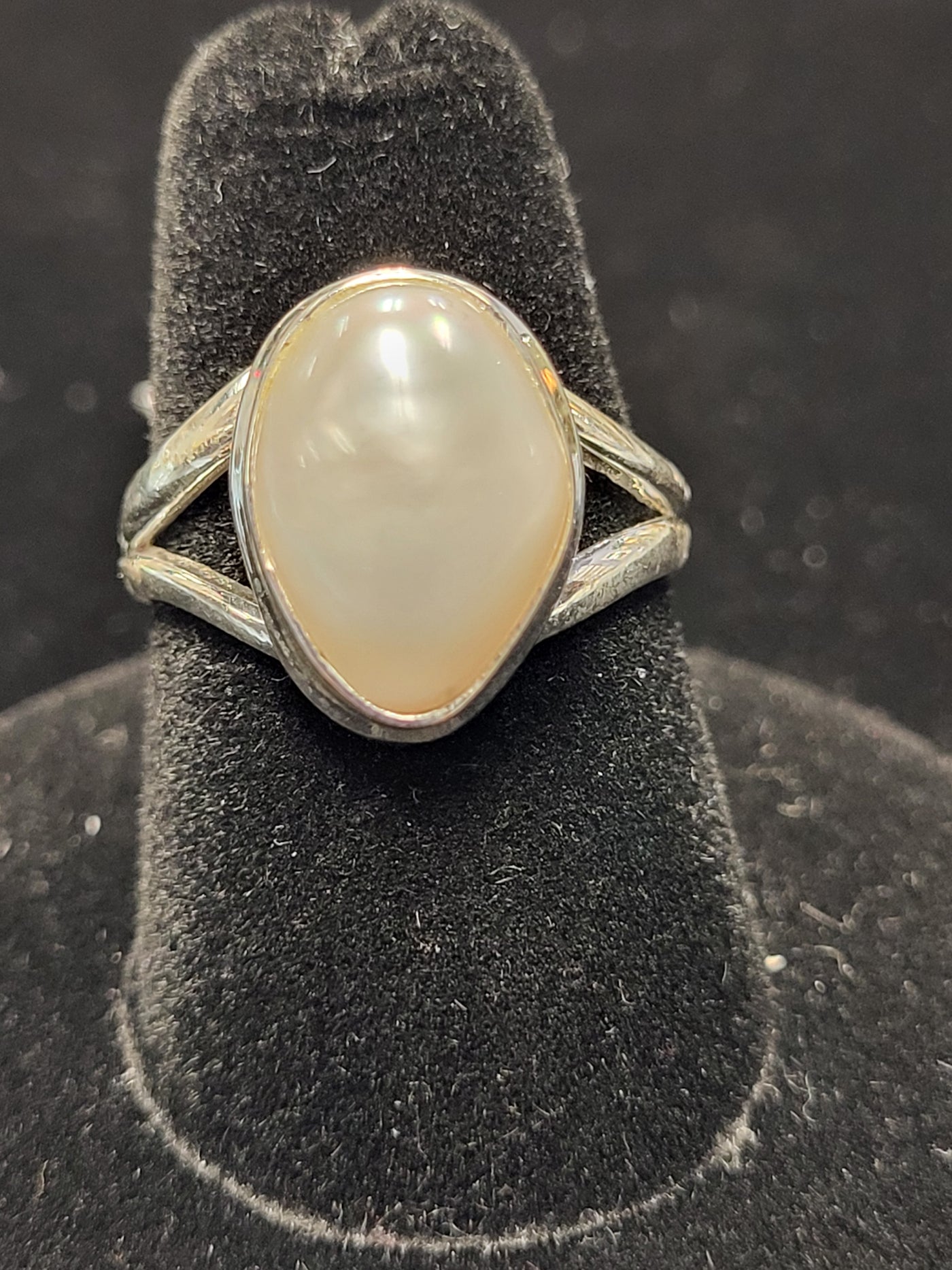 7.25 Pearl Freeform Oval Sterling Silver Ring Size 7.25