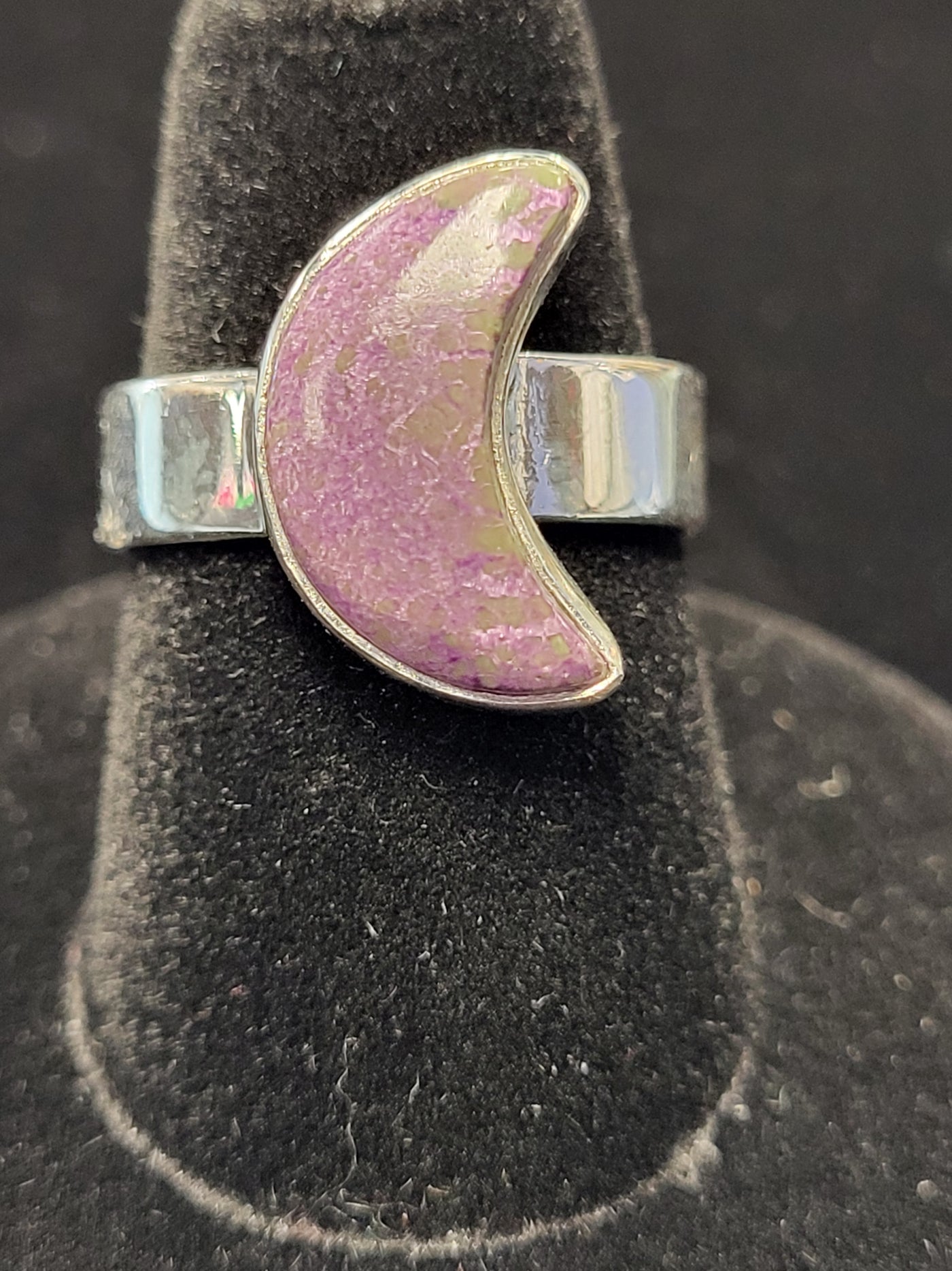 Stichtite Moon Sterling Silver Ring Size 7