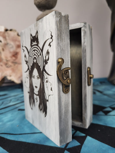 "Hectate" Wood Card Box Etched Handcrafted Locally by Cassie