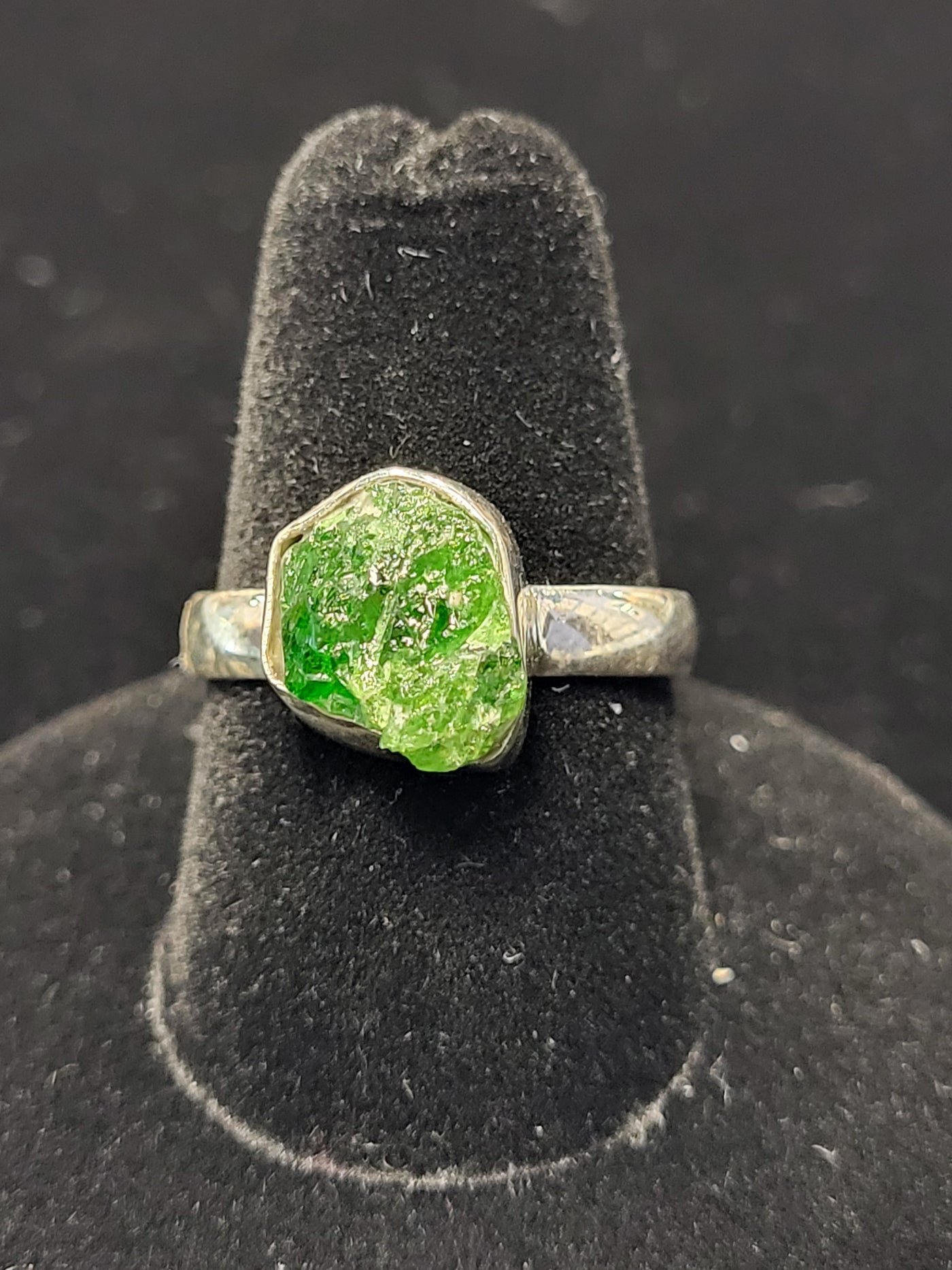 Raw Chrome Diopside Freeform Ring Sterling Silver Size 8