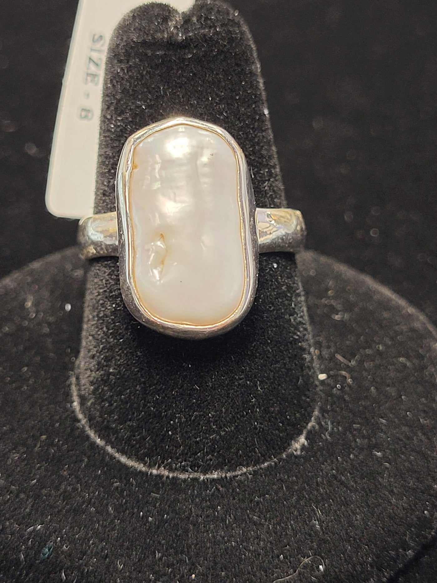 8 Pearl Freeform Sterling Silver Ring Size 8