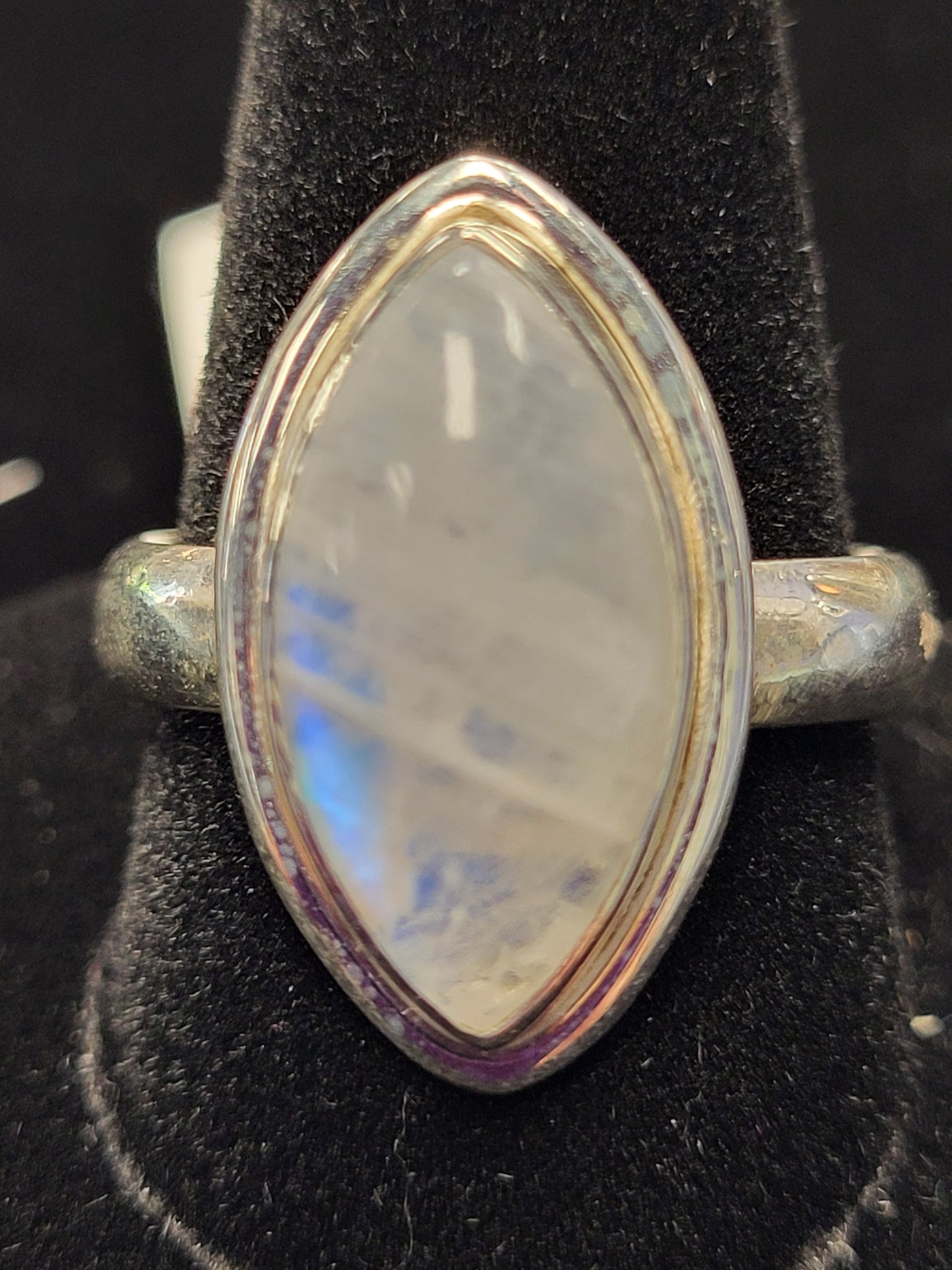 Rainbow Moonstone Marquise Sterling Silver Ring Size 10