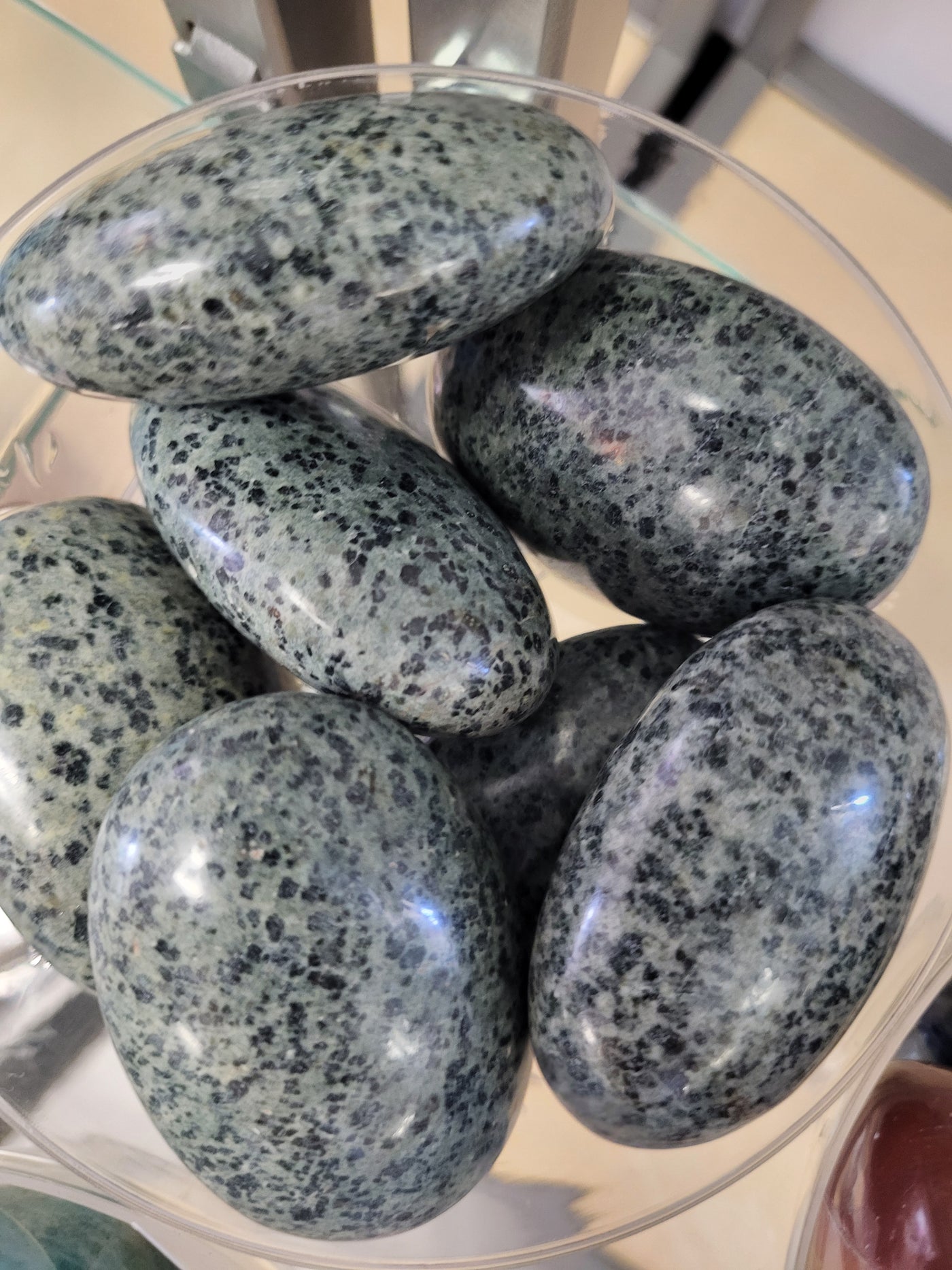 Green Dalmatian Jasper Palm Stone