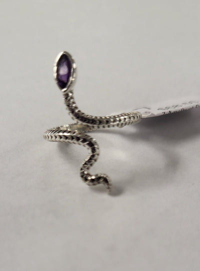 7-Amethyst Snake Wrap Around Adjustable Sterling Silver Ring Size 7