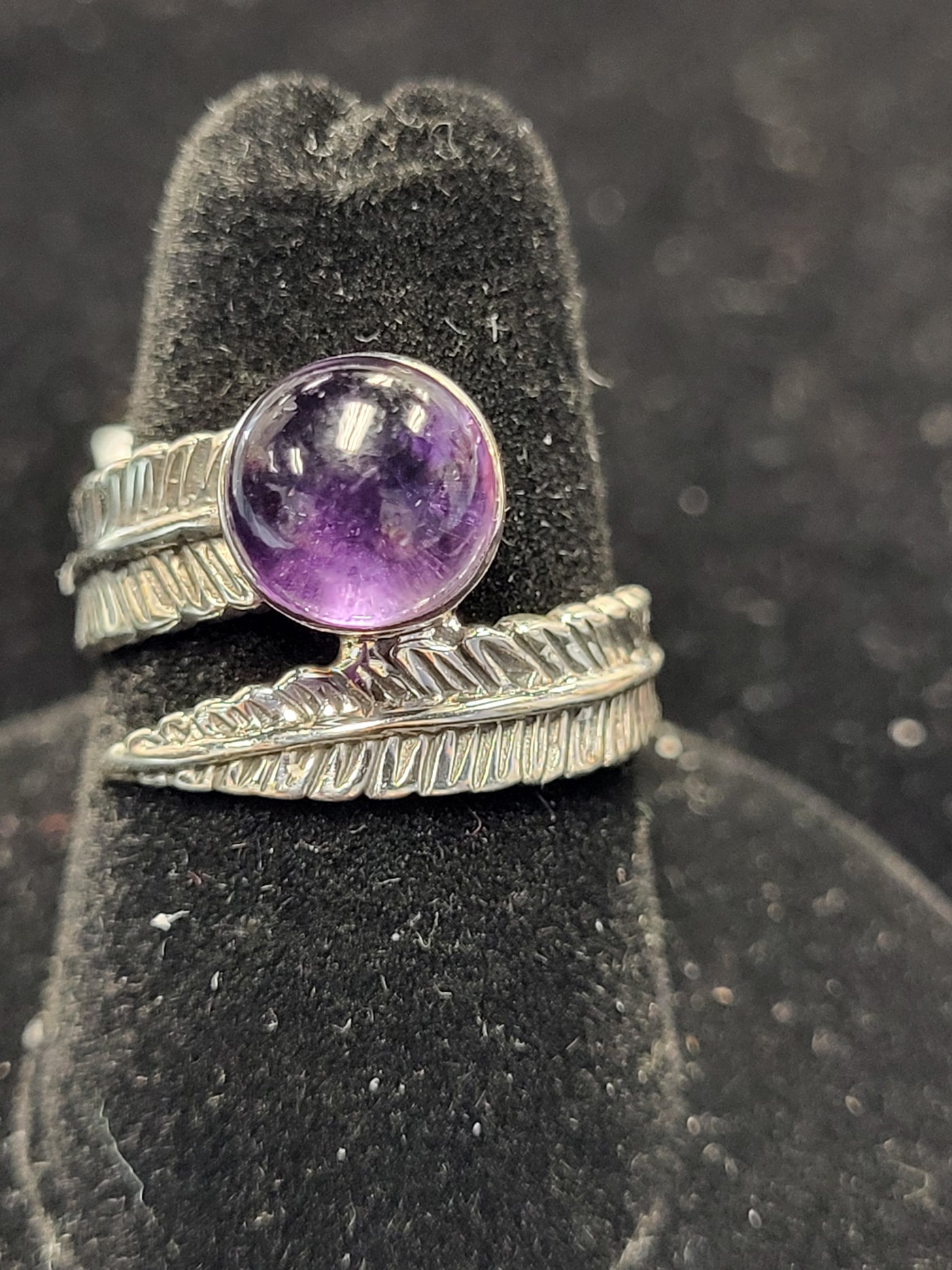 7 Amethyst Feather Ring Sterling Silver Size 7