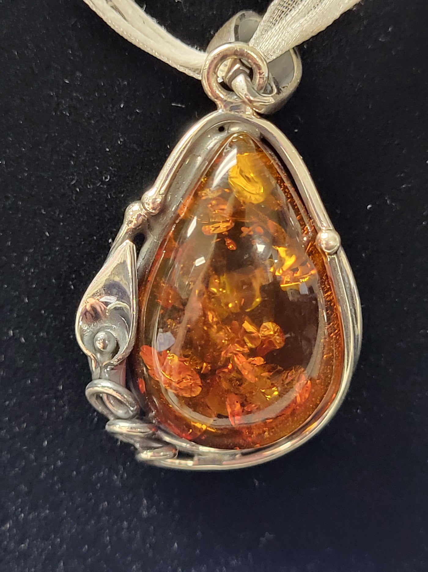 Amber Pendant Sterling Silver 1.5"L