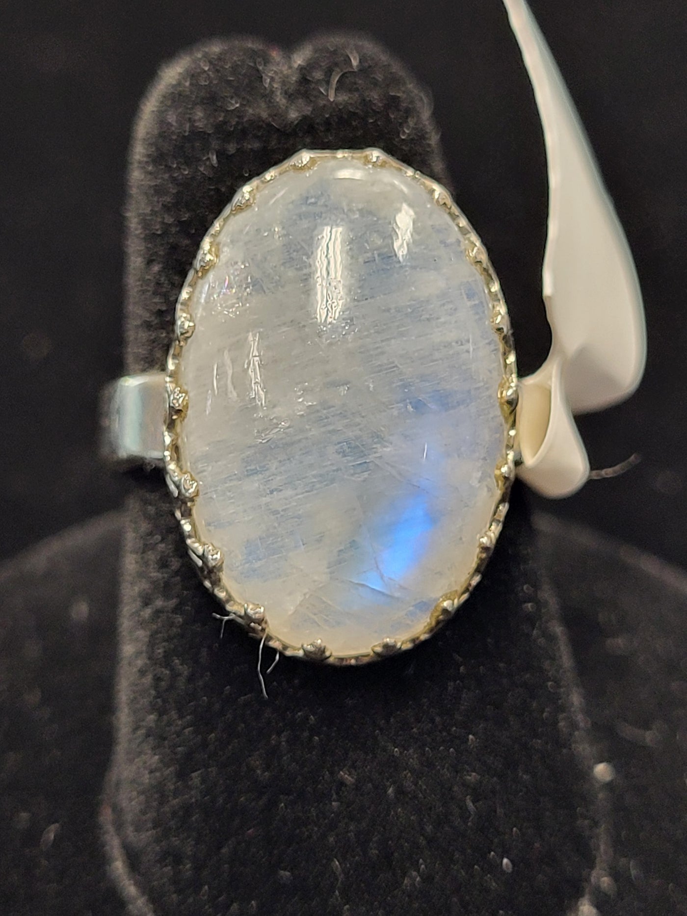 Rainbow Moonstone Oval Shaped Sterling Silver Ring Size 7.5