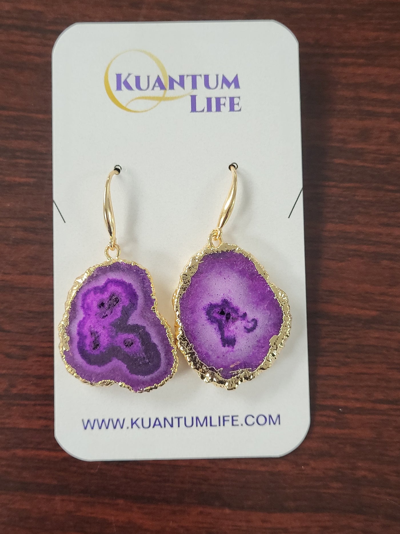 Amethyst Dyed Gold Agate Slice Earrings