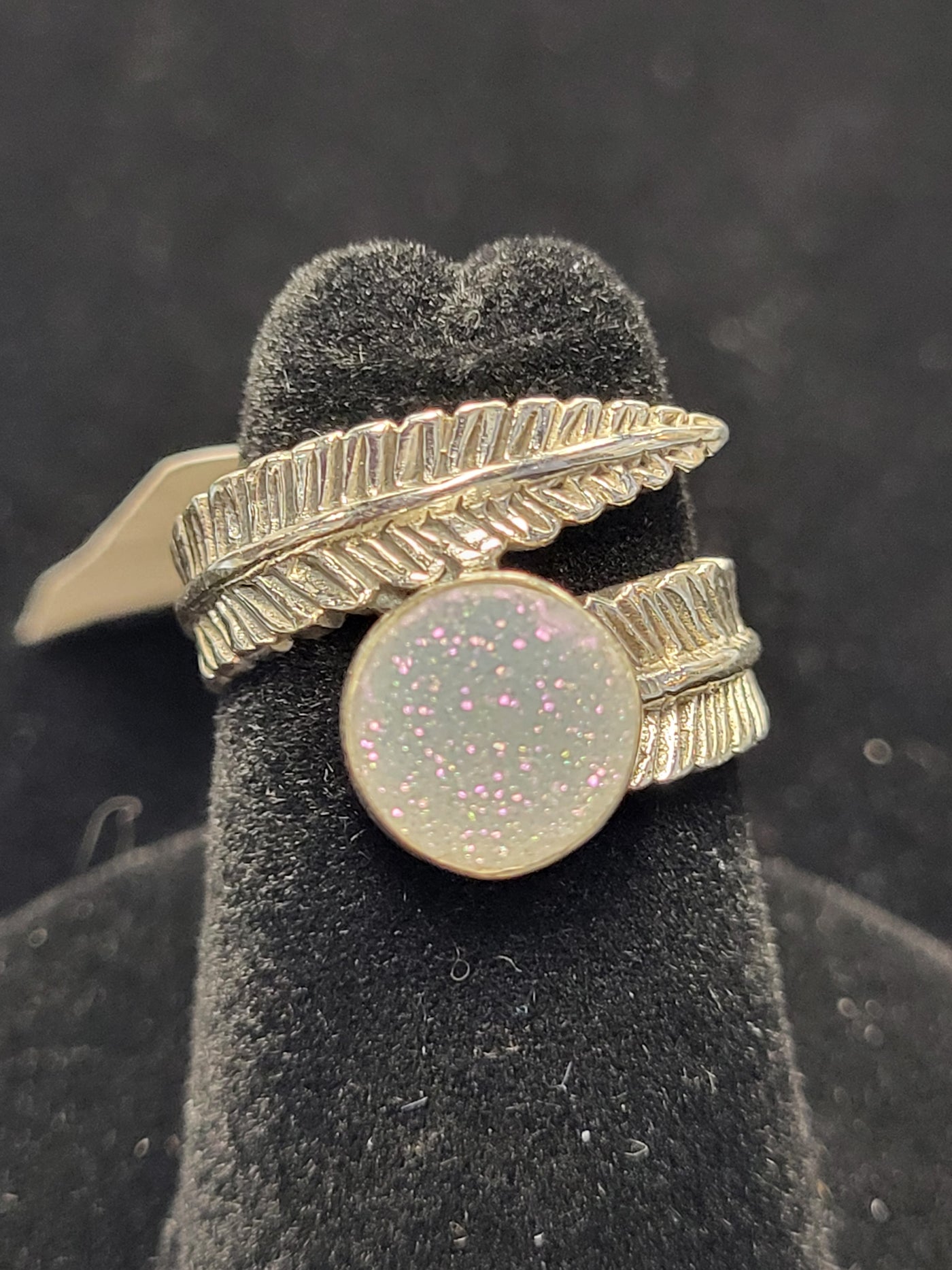 Angel Aura Druzy Feather Ring Sterling Silver Size 5