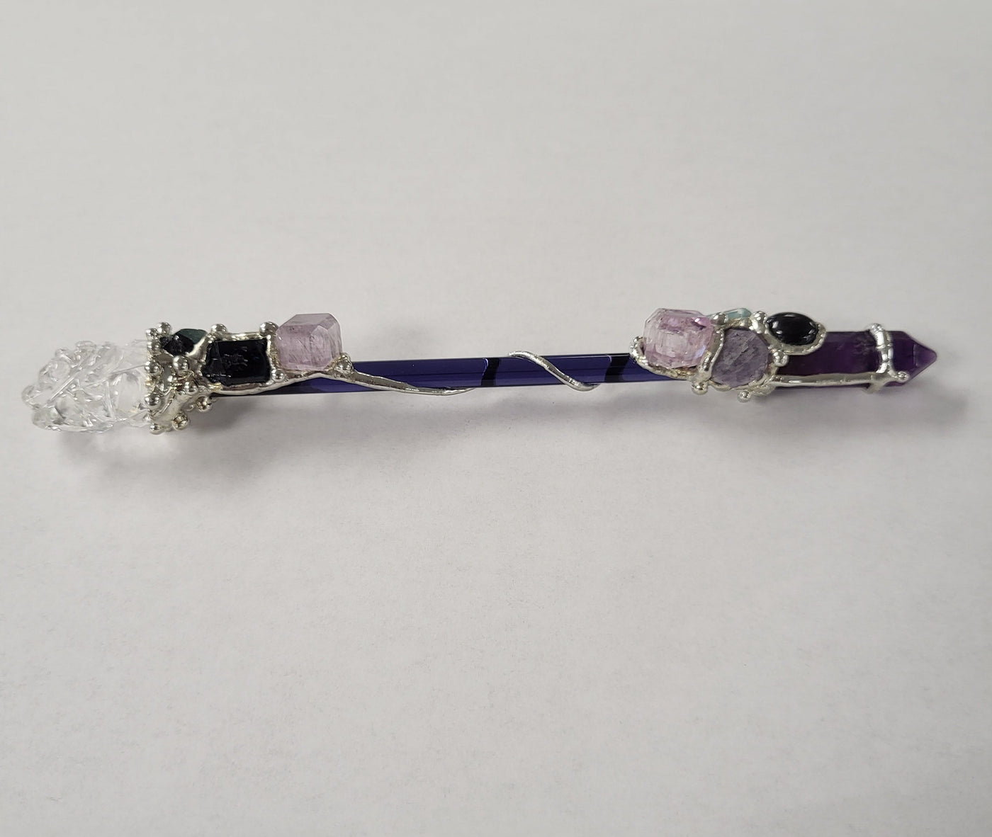 Ganesh Crystal Wand - Medium Charoite Amethyst Black Obsidian Kunzite Fluorite