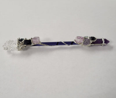 Ganesh Crystal Wand - Medium Charoite Amethyst Black Obsidian Kunzite Fluorite