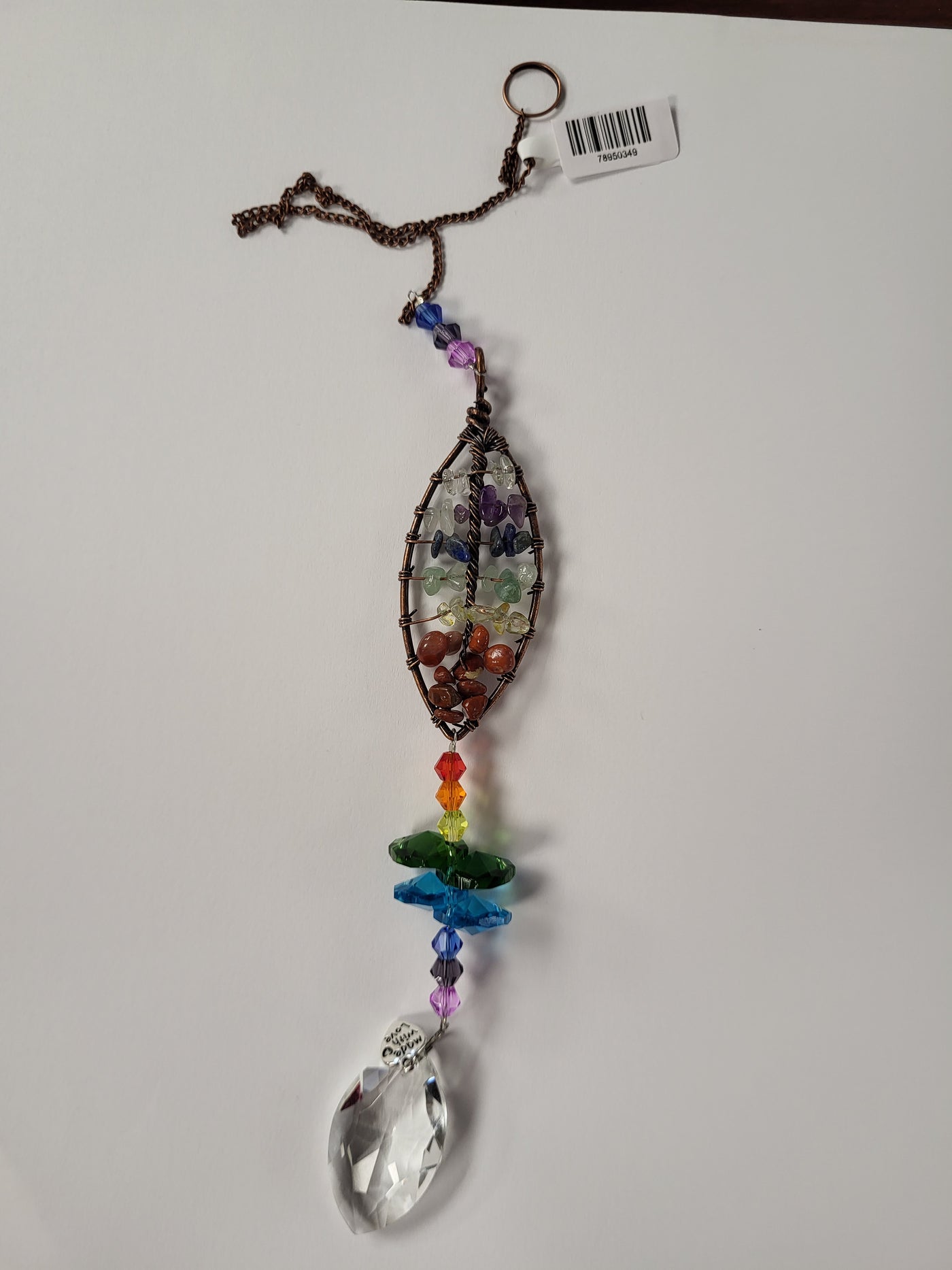 Chakra Leaf Wire Wrap with Chakra Crystals Prism Suncatcher