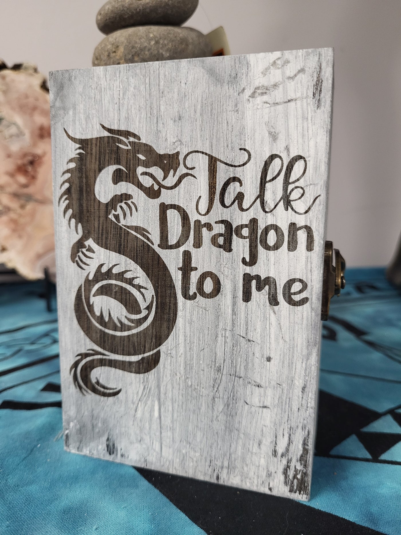 "Talk Dragon to Me" Wood Card Box Etched Handcrafted Locally by Cassie