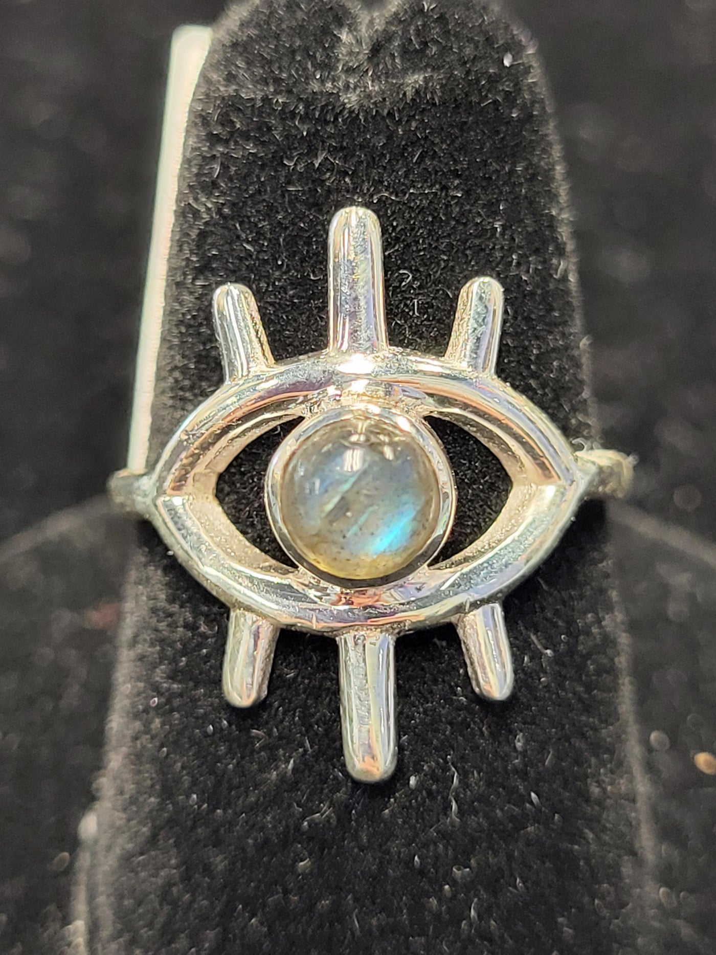 Labradorite Evil Eye Ring Sterling Silver Size 7