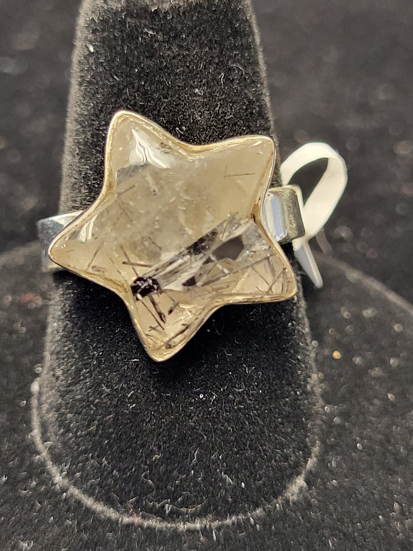 Tourmalinated Quartz Star Ring Sterling Silver Size 8.5