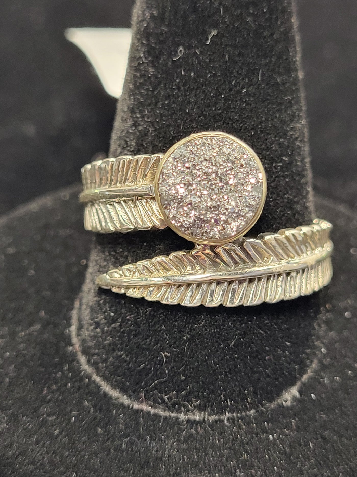 Druzy Feather Ring Sterling Silver Size 10