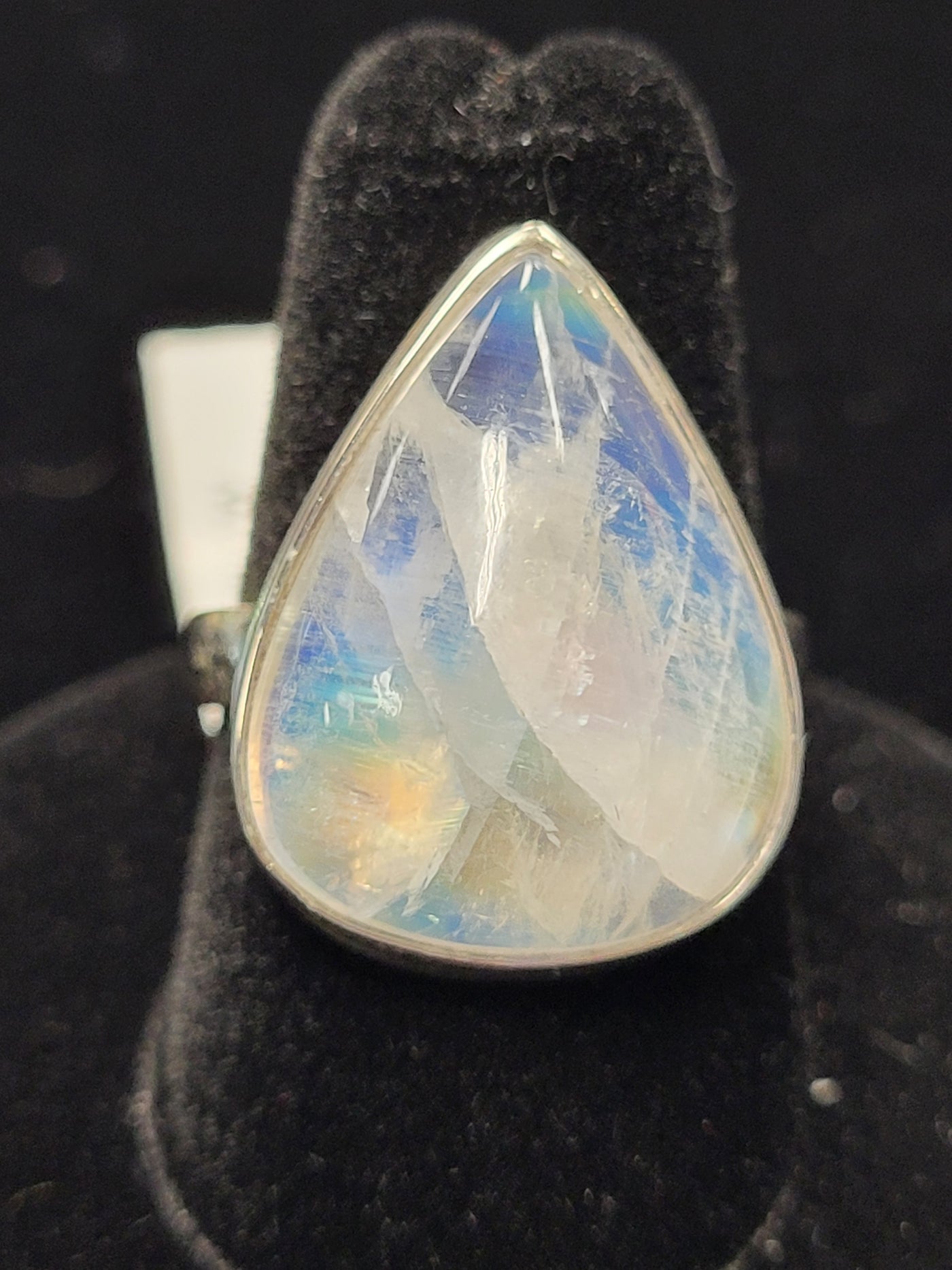 Rainbow Moonstone Pear Shaped Sterling Silver Ring Size 8