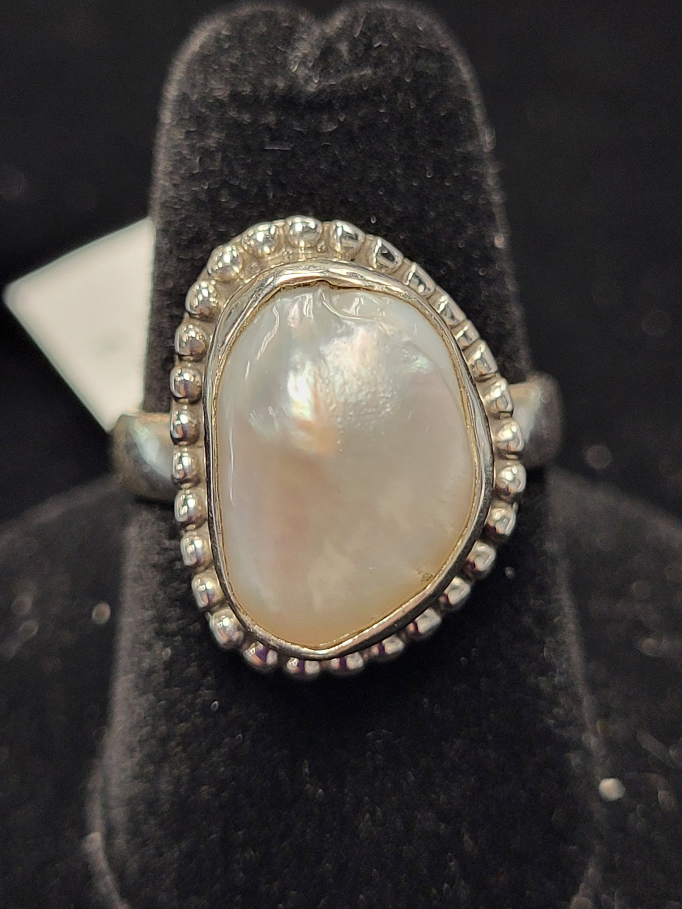 7 Pearl Freeform Oval Sterling Silver Ring Size 7