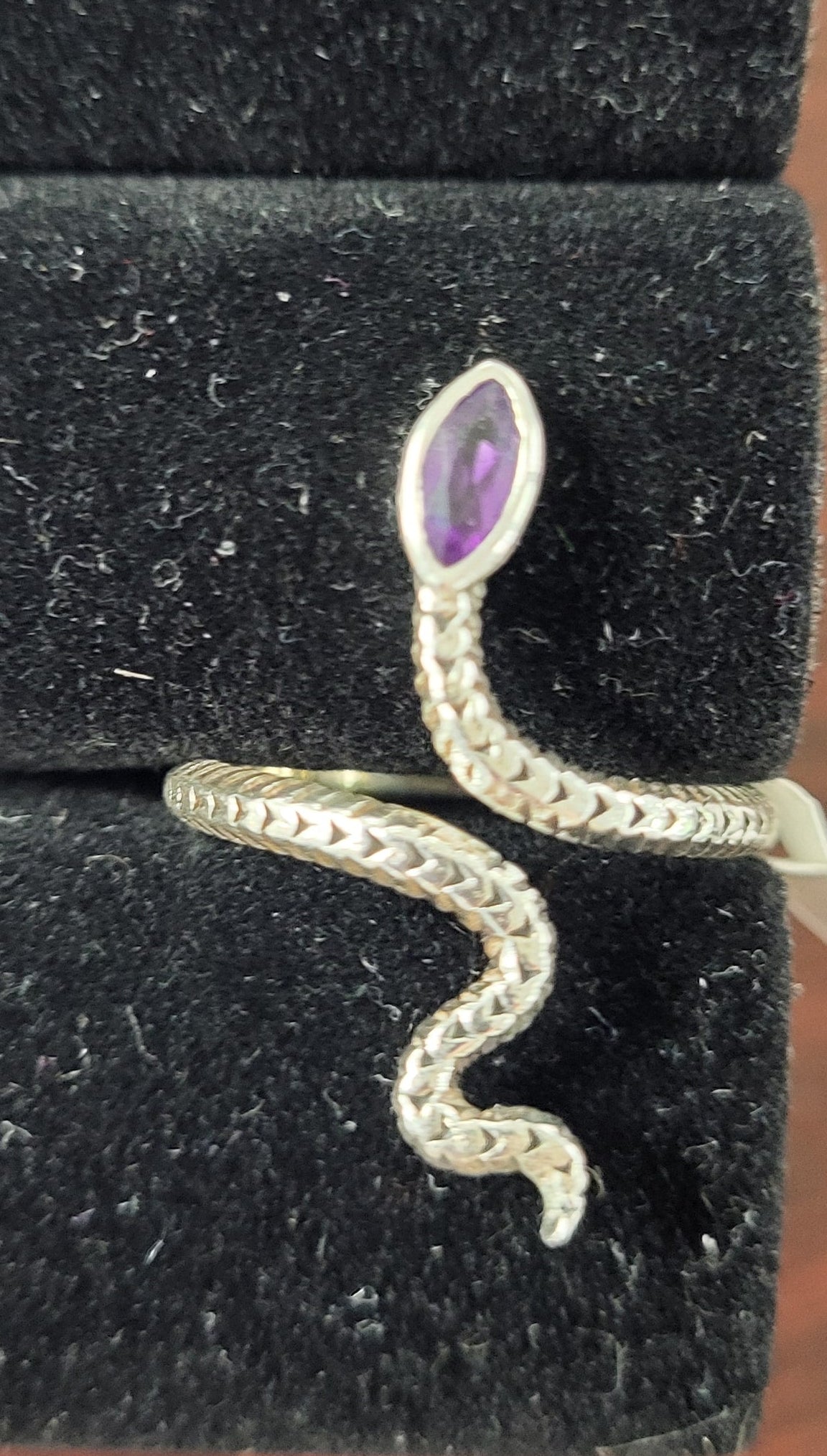 7-Amethyst Snake Wrap Around Adjustable Sterling Silver Ring Size 7
