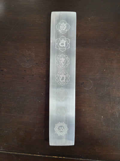 Engraved Chakra Selenite Charging Bar 7.75"