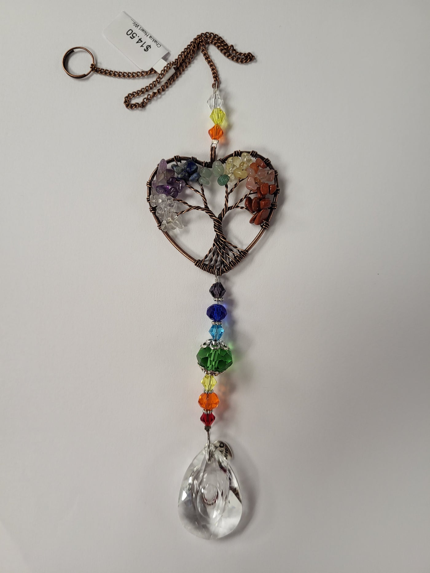 Chakra Heart Wire Wrap with Chakra Crystals Prism Suncatcher