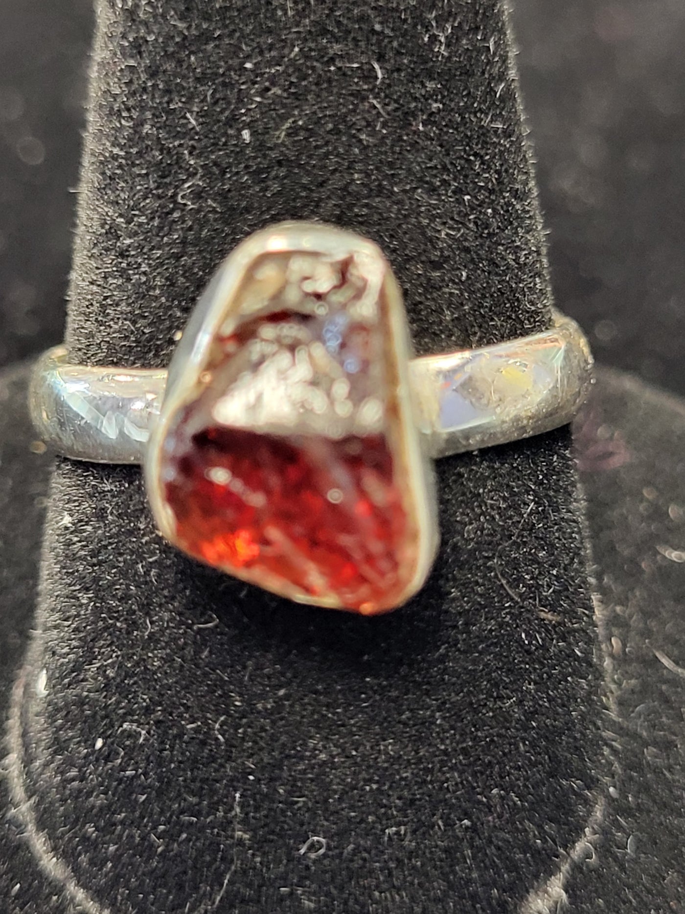 8.5 Garnet Freeform Sterling Silver Ring Size 8.5