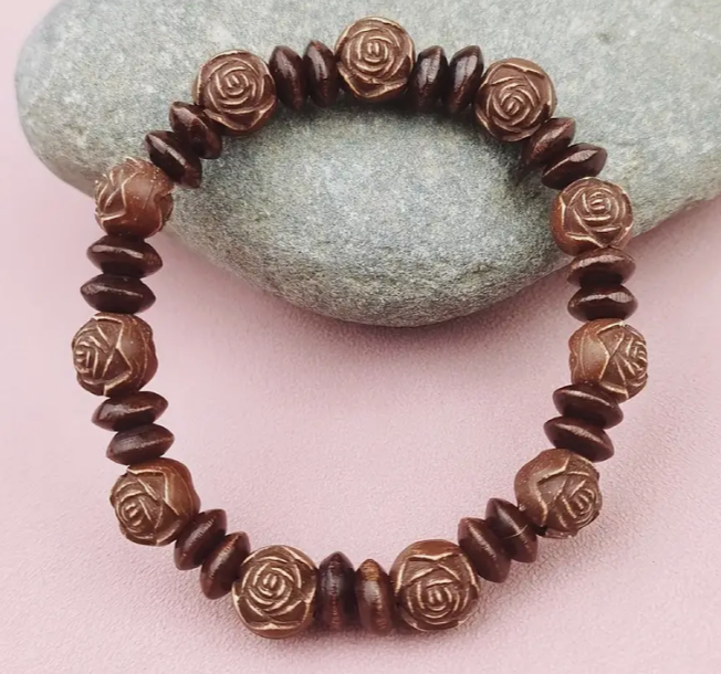 Rose Flower Beads Wooden Bead Bracelet 8mm