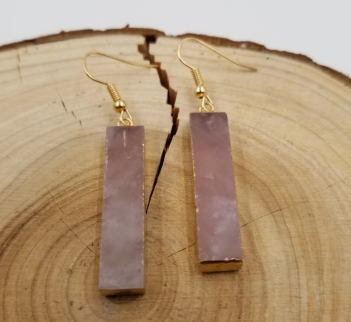 Rose Quartz Crystal Stick Earrings- Dangle