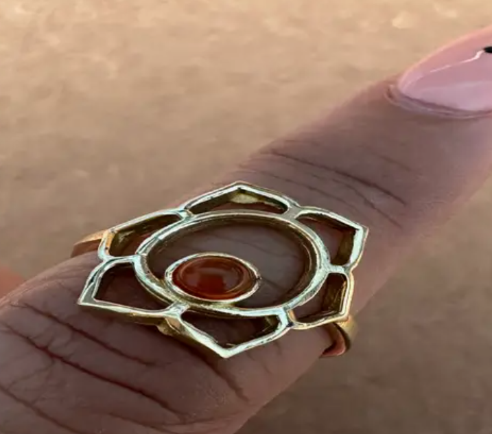 Sacral Chakra Brass Ring w/Carnelian