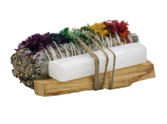 Smudge & Crystal Cleansing Bundle - Chakra Sage, Selenite