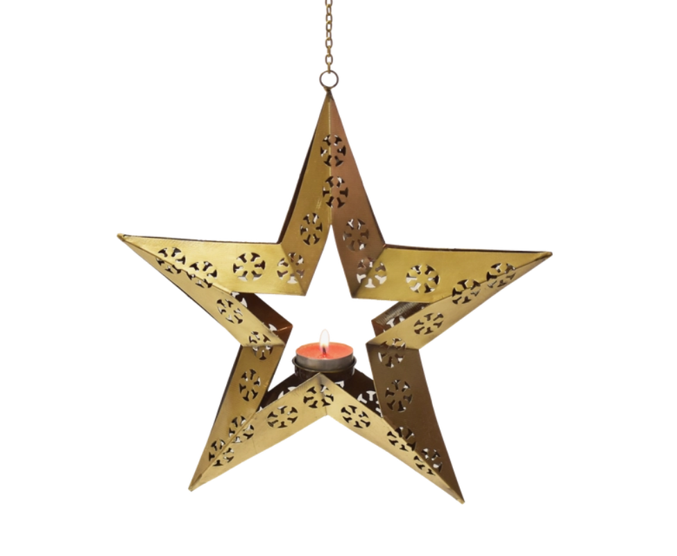 Hanging Star Metal Cutout Lantern Candle Holder