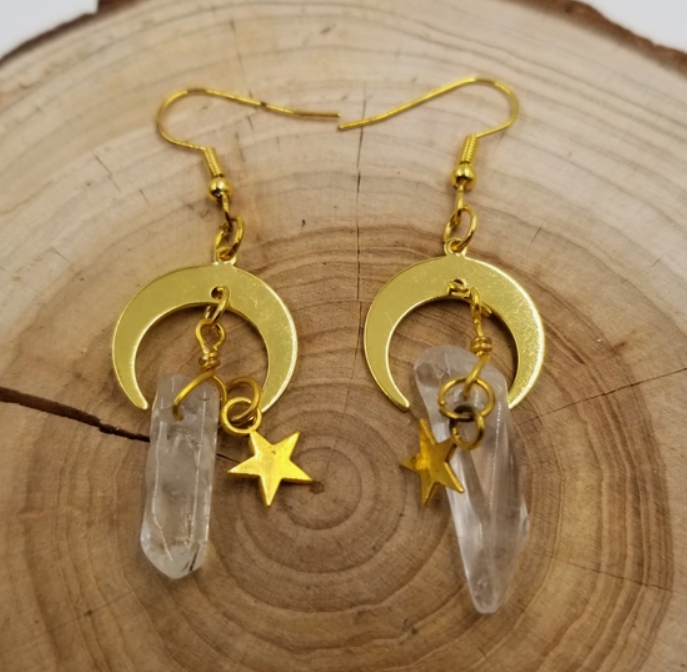 Star & Moon Celestial Earrings- Dangle