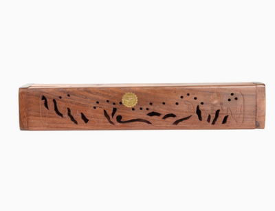 12" Sun & Moon Wooden Incense Storage Box & Ash Catcher