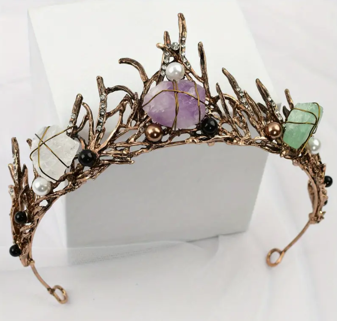 Amethyst & Fluorite Crystal Quartz Crown Tiara