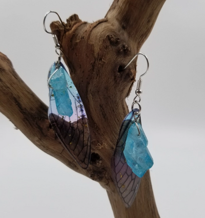 Wings & Blue Crystal Dangle Earrings