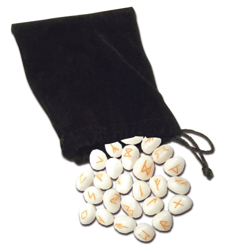 White Onyx Runes Set 25 Pieces w/ Velvet Bag