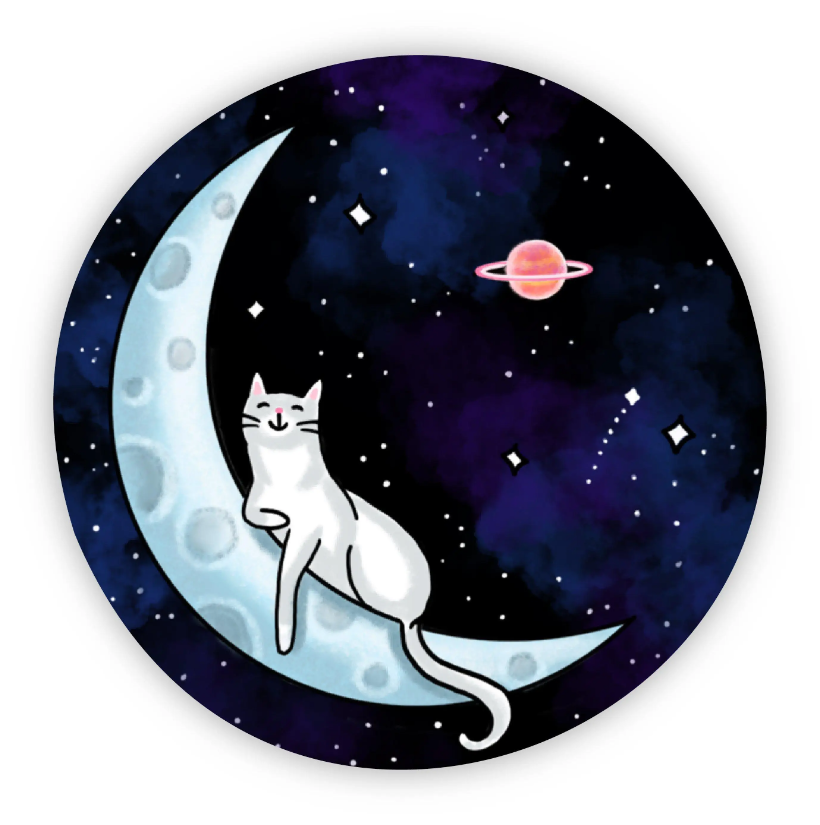 Cat on Moon in Space Positivity Inspirational Sticker